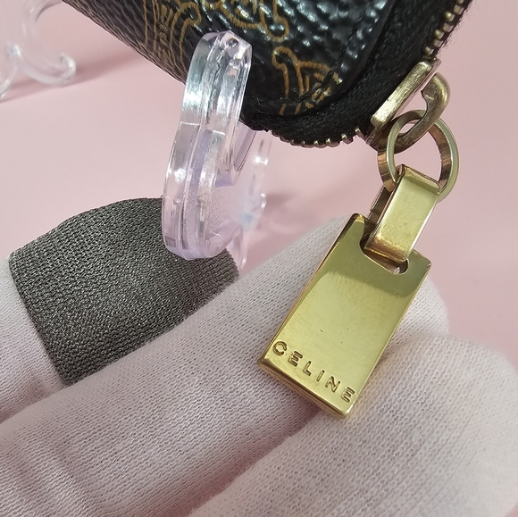 CELINE Vintage Macadam Coin Case Wallet Leather Black Brown - Picture 7 of 16